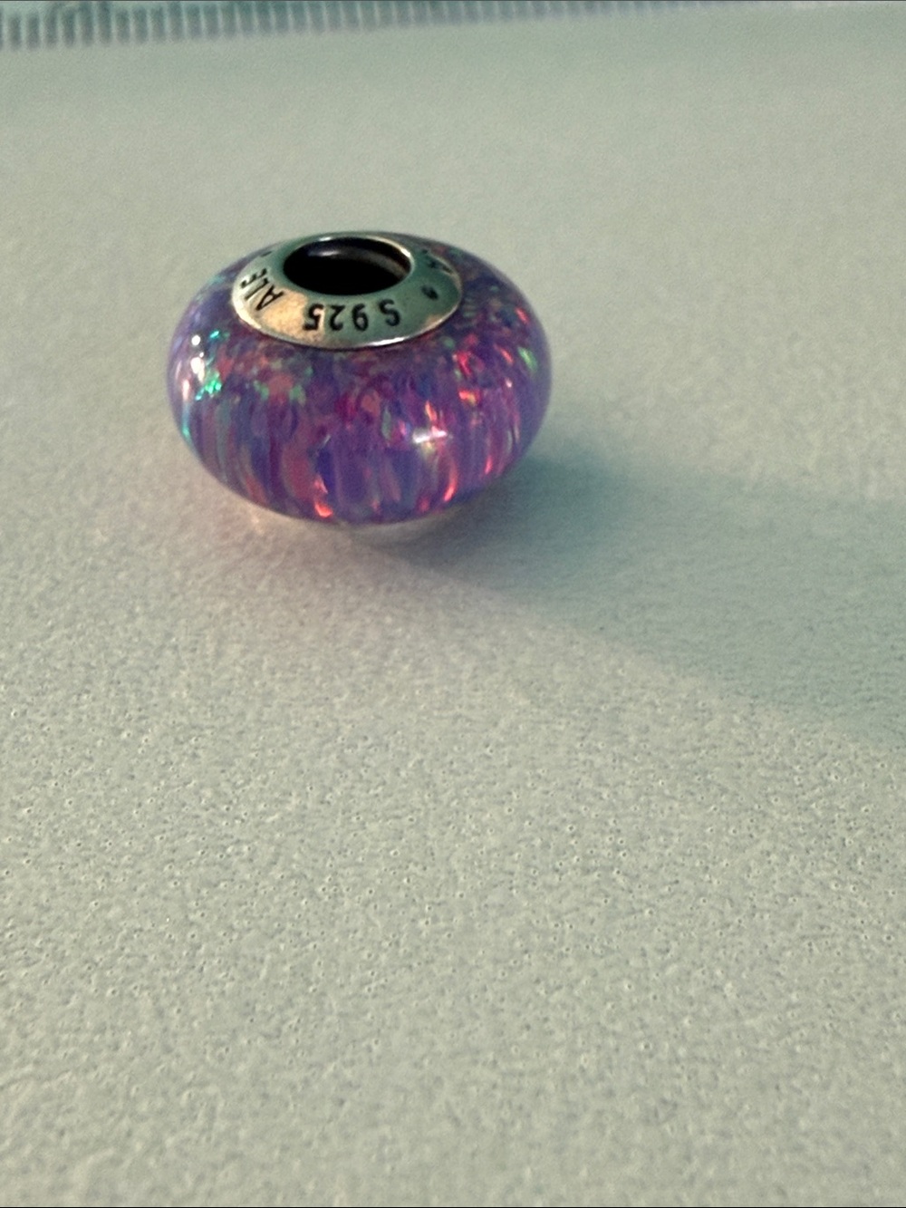 Iridescent Purple Pandora Charm Bead with Sterling Core